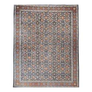 Vintage Persian Tabriz Afshan Rug, Hand-Knotted Wool, Allover Geometric Caucasian Kuba Pattern, Navy & Red, 10x14 For Sale
