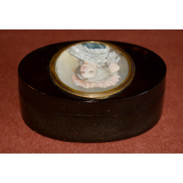 Antique Tortoiseshell Ivory Box French Hand Painted Portrait Miniature Lady For Sale - Image 10 of 15