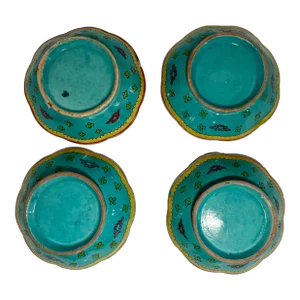 Set of 4 Antique Chinese Porcelain Qing Dynasty Green Bowls