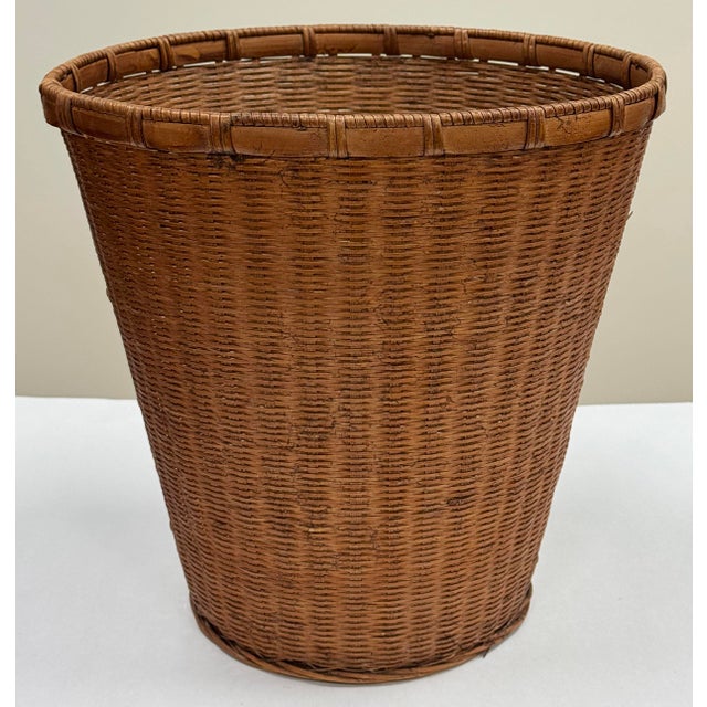 Wood Vintage Woven Wicker Wastebasket For Sale - Image 7 of 11