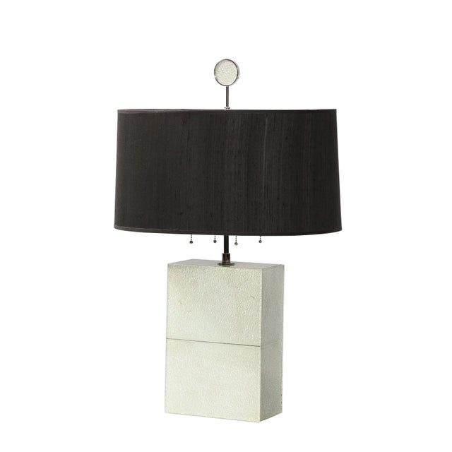 Modernist Rectilinear Glass Table Lamp in Frost Blue Craquelure by Robert Rida For Sale - Image 13 of 13