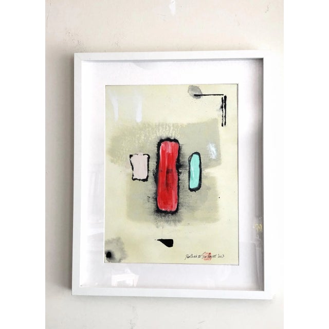 Popcorn Framed abstract acrylic modern blue & Red painting Popcorn: This bold, brushstroke hand made parchment works great...