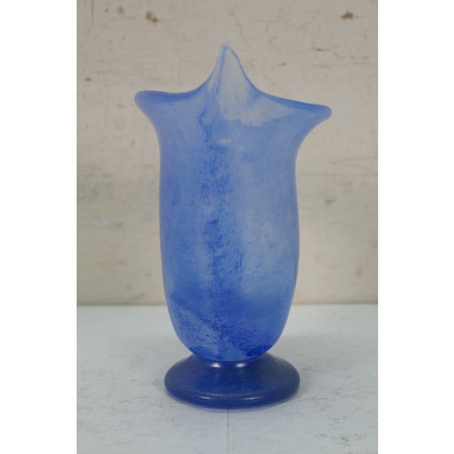 Vintage Hand Blown Blue Art Glass Jack in the Pulpit Flower Vase 8" For Sale - Image 4 of 13