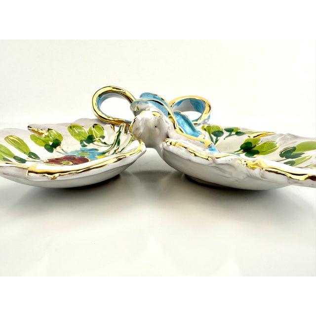 1960s 1960s Mid-Century Hand Painted Blue Bow Decorative Dish For Sale - Image 5 of 12