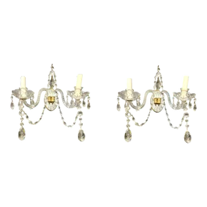 1920's Mirror and Crystals 2 Lights Sconces - a Pair