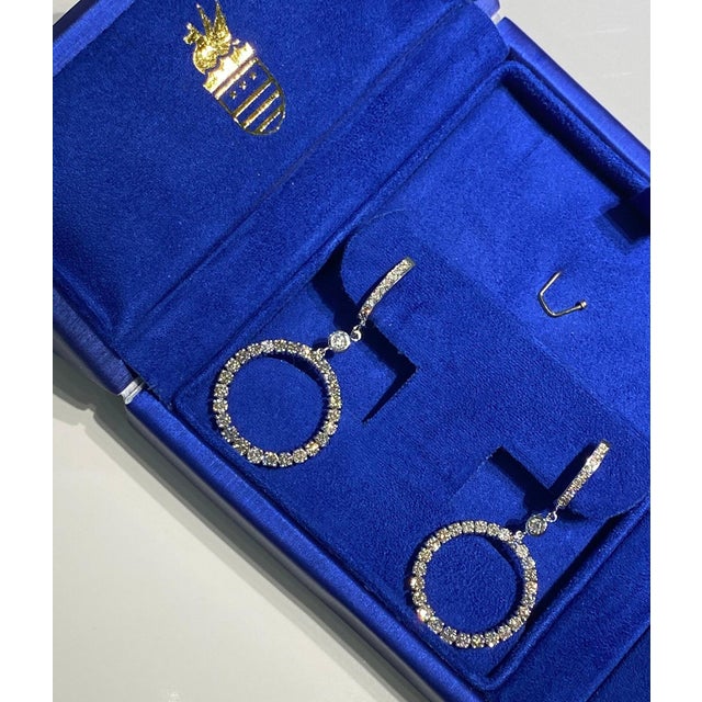 2 Carat Round Circle Shape Brilliant Cut Diamond Hoop 14 Karat White Gold Huggies, A Pair For Sale - Image 4 of 10