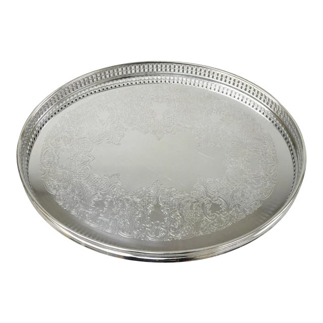 Vintage William Adams Wa Italy Silver Plated Oval Raised Gallery Bar Tray For Sale