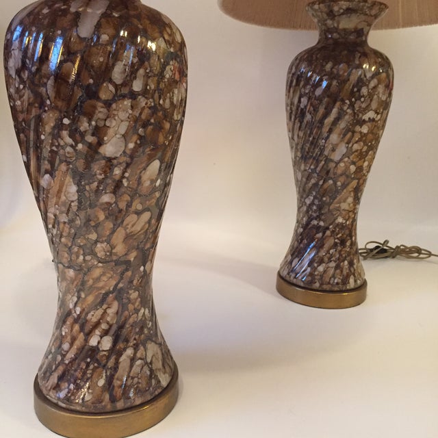 1980s 1980s Brown Mottled Venetian Glass Lamps - a Pair For Sale - Image 5 of 9