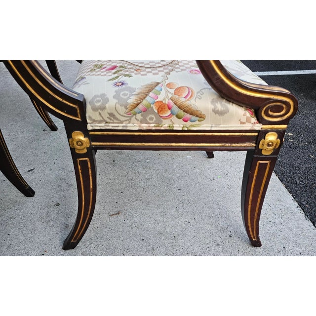 Pair of Vintage English Regency Style Saber Legged Armchairs For Sale - Image 4 of 8