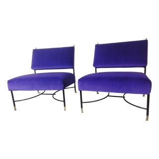 Set of Lounge Chairs in Violet Velvet by Luigi Caccia Dominioni, Italy, 1950s For Sale