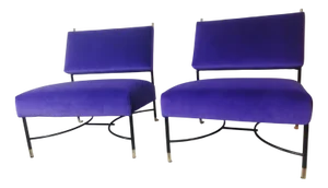 Set of Lounge Chairs in Violet Velvet by Luigi Caccia Dominioni, Italy, 1950s