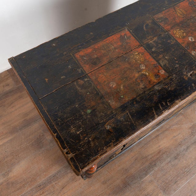 19th Century Hungarian Pine Trunk With Original Hand Painted Decoration and Drawer For Sale - Image 4 of 18