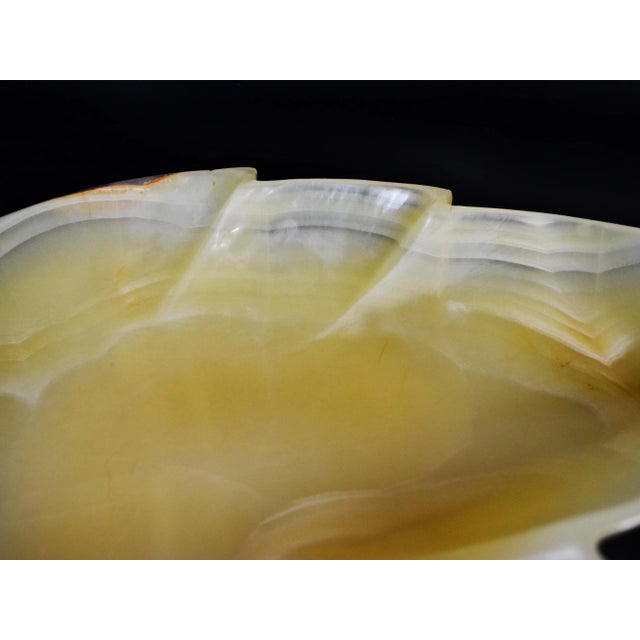 Gemstone 20th Century Carved Solid Onyx Stone Leaf Shape Footed Dish For Sale - Image 7 of 11