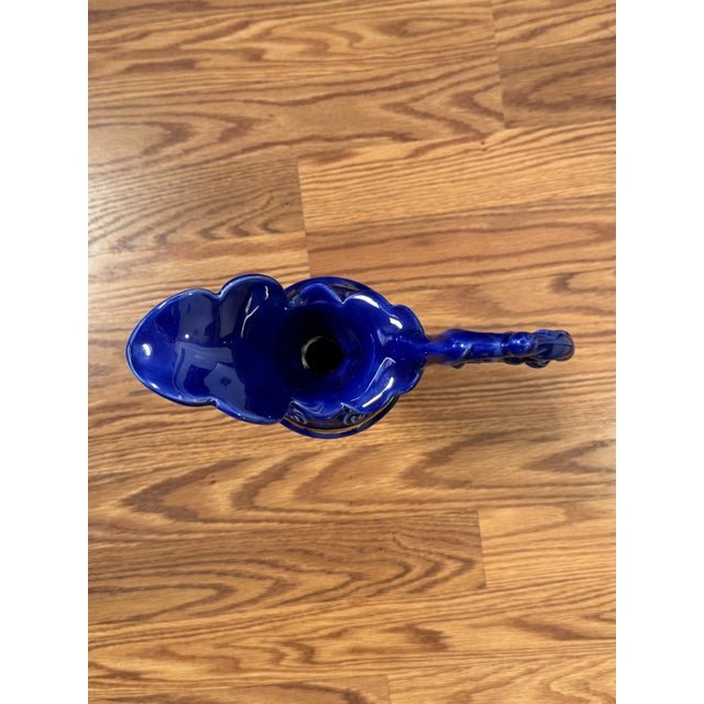 Blue Baroque Embossed Cobalt Blue & Gold Ceramic Decorative Pitcher For Sale - Image 8 of 10