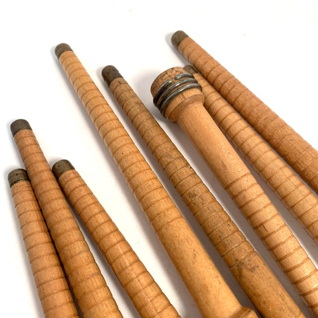 Wood Vintage Wood Brass Tip Industrial Textile Quills Set of 8 For Sale - Image 7 of 9