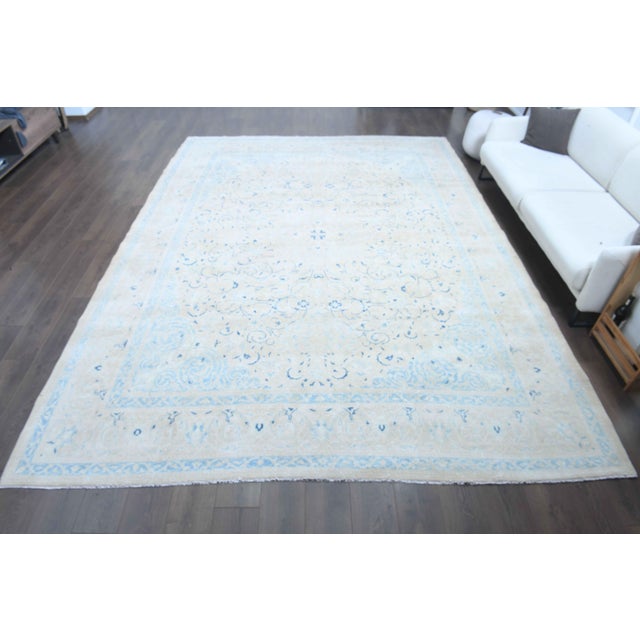 1970s Vintage Persian Handmade Wool Cotton Light Blue Area Rug For Sale - Image 11 of 11