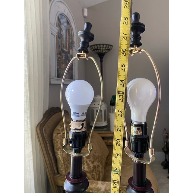 Pair of Vintage-Style Dark Wood-Look Table Lamps For Sale In Naples, FL - Image 6 of 9