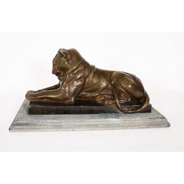 Metal Louis Riche, Antique Sculpture of Lioness, Early 20th Century, Bronze For Sale - Image 7 of 12