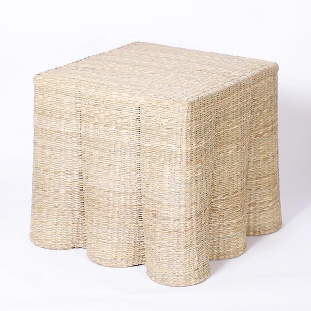 A chic pair of hand made wicker drapery ghost stands crafted in woven reed over a metal frame with the highest quality and...