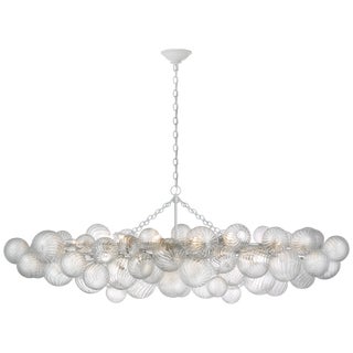 Julie Neill for Visual Comfort Signature Talia Large Linear Chandelier in Plaster White with Clear Swirled Glass For Sale