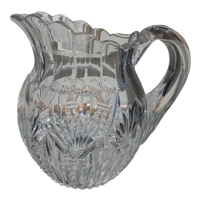 Antique Large Heavy Cut Glass Water Pitcher For Sale