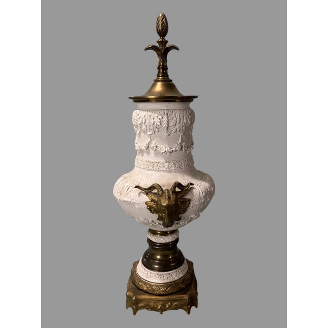 White Antique Sevres Bisque Porcelain Bolted Urn For Sale - Image 8 of 11
