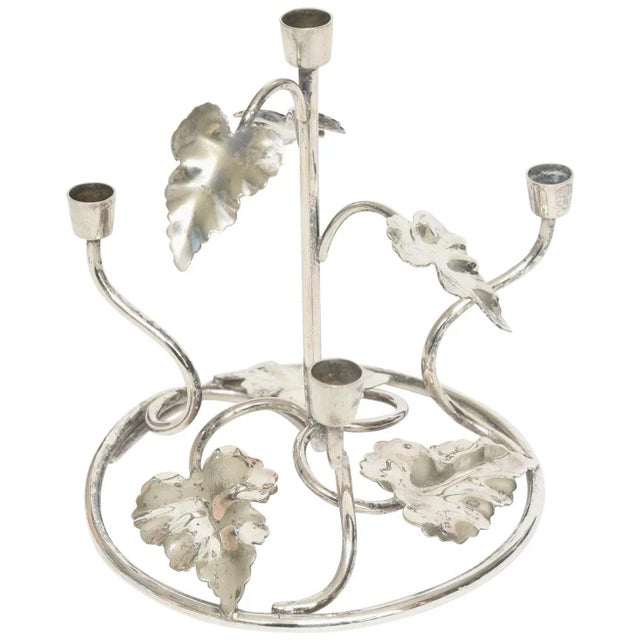 Silver Silver Plate Floral Leaf Candle Stick Holder, Four Candles For Sale - Image 8 of 8