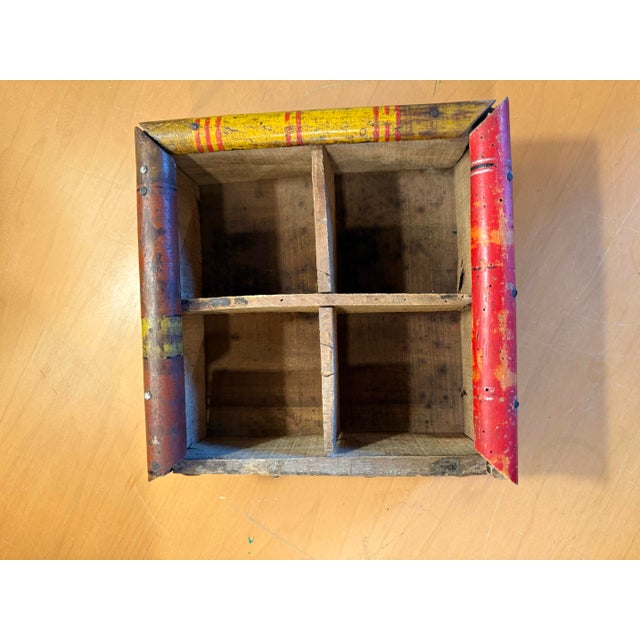19th Century Antique Indian Polychrome Wood & Brass 4-Compartment Spice Box For Sale - Image 4 of 11
