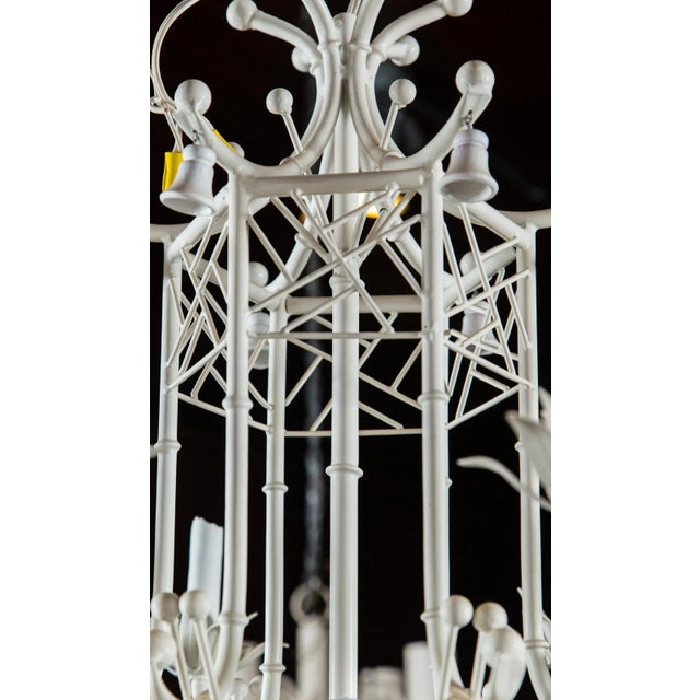 White White Painted Wrought Iron Chinoiserie Chandelier With Bells For Sale - Image 8 of 11