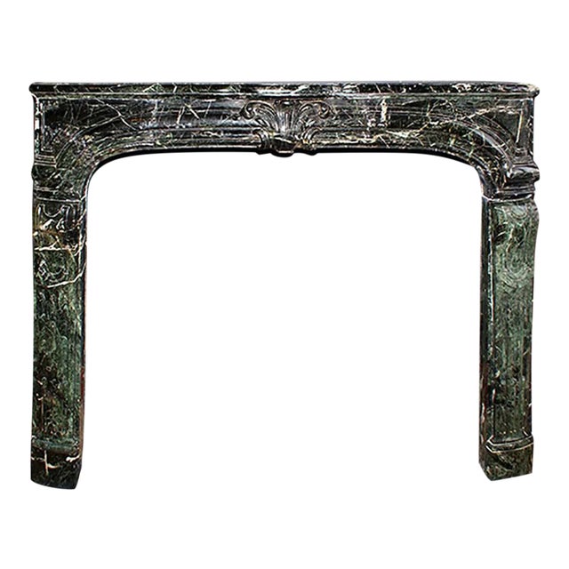 Marble Mantel Antique Louis XIV Style French Terra Verde Marble For Sale