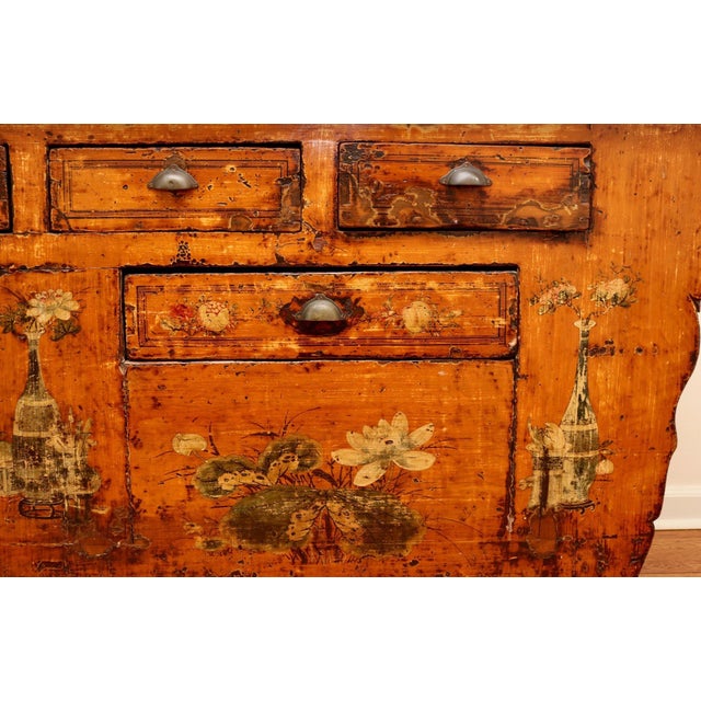 Wood Antique Chinese Hand-Painted Altar Style Sideboard Cabinet For Sale - Image 7 of 12