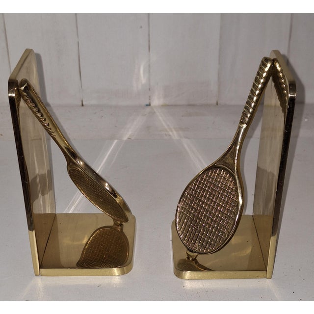 Vintage Bookends with Tennis Racket Motif in Brass, 1980s, Set of 2 For Sale - Image 4 of 5