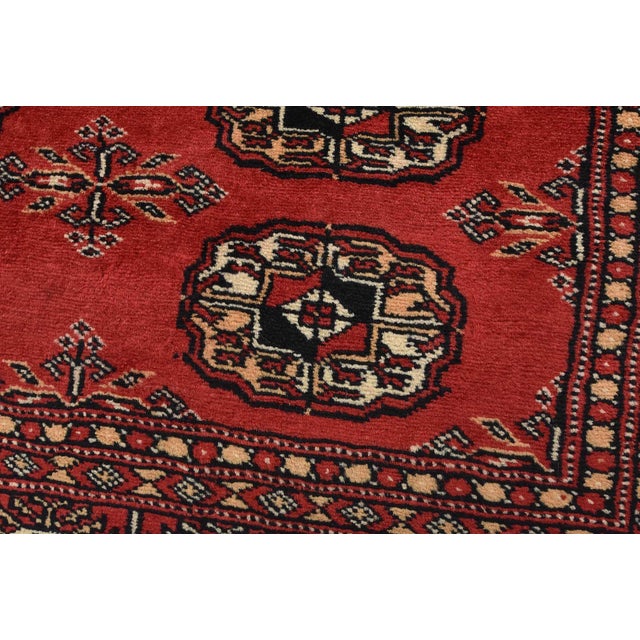 Bokhara Rug 3’2” X 5’3” Red Wool Tribal Hand-Knotted Oriental Carpet For Sale - Image 4 of 13
