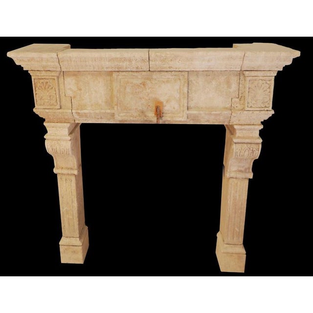 20th Century Hand-Carved Limestone Fireplace Mantle with Classical Acanthus For Sale - Image 3 of 4