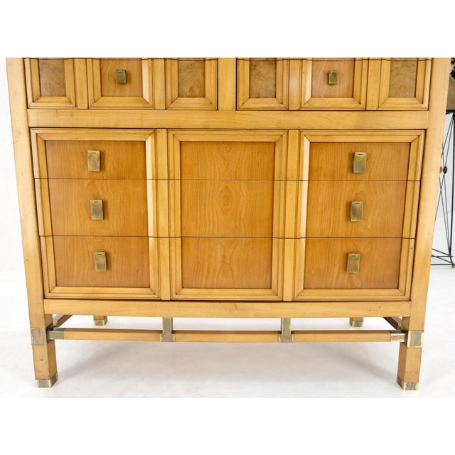 Burl Wood Panel Brass Birch 7 Drawer Mid Century Modern High Boy Dresser MINT!