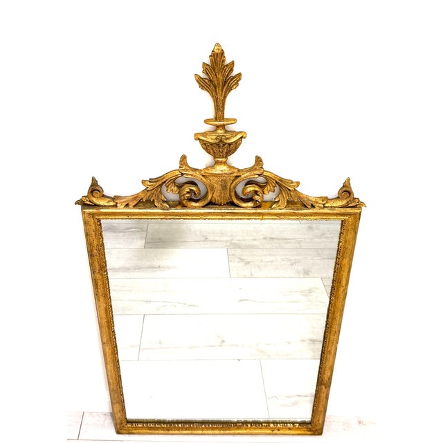 Rococo Rococo Style Italian Gold Leaf Scrolled Vase Acanthus Leaf Crest Mirror For Sale - Image 3 of 10