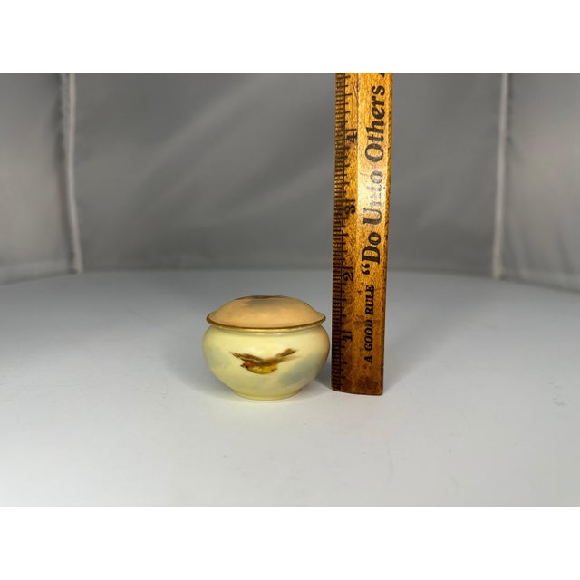 Royal Worcester Blush Ivory Miniature Pot: Hand-Painted Robin, c. 1905 For Sale - Image 9 of 10