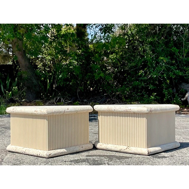 Late 20th Century Vintage Coastal Coquina Stone Side Tables - a Pair For Sale - Image 4 of 5