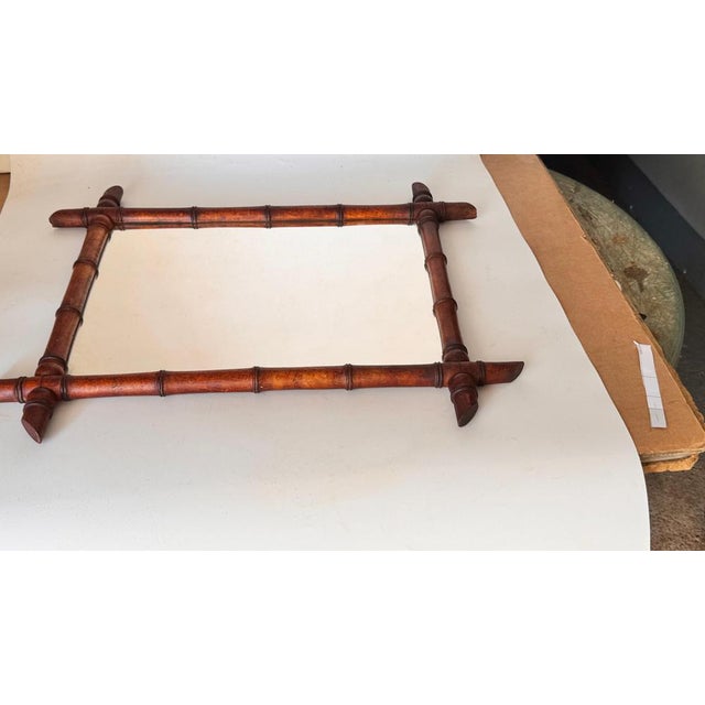 Medium Brown Faux Bamboo Mirror, France, 1940s For Sale - Image 12 of 14