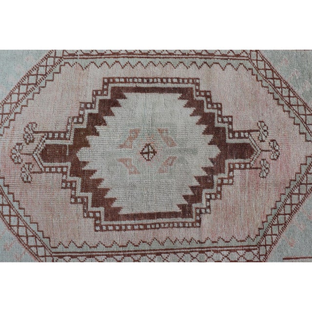 Vintage Turkish Oushak Rug With Traditional Design in Muted Blue, Brown, Salmon 3'6 X 5'7 For Sale - Image 9 of 11
