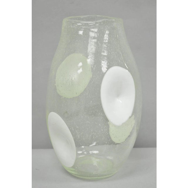 Late 20th Century Vintage Mid Century Italian Modern Pulegoso Bubble Glass White Dimple 14" Vase For Sale - Image 5 of 15