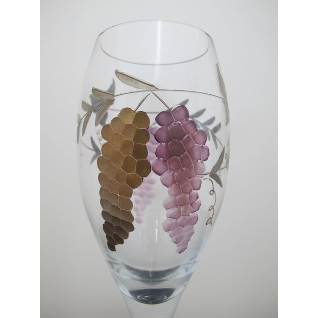 Hollywood Regency Royal Danube Romanian Crystal Bacchus Etched Grape Leaves Wine Glass For Sale - Image 3 of 6
