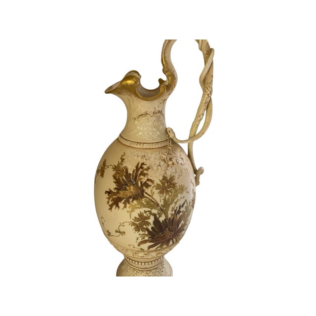Antique 14" Royal Worcester Snake Handle Ewer Shape 137 A. Stowell Boston Blush Ivory Made in England c. 1880s...