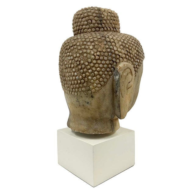 Early 20th Century Antique Chinese Carved Stone Buddha Head Sculpture For Sale In Los Angeles - Image 6 of 11