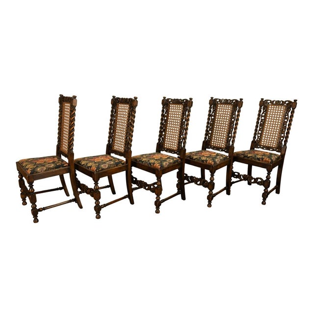 Antique 19thC Set 6 Carved Caned Jacobean Barley Twist Walnut Dining Chairs 1870 For Sale - Image 9 of 18