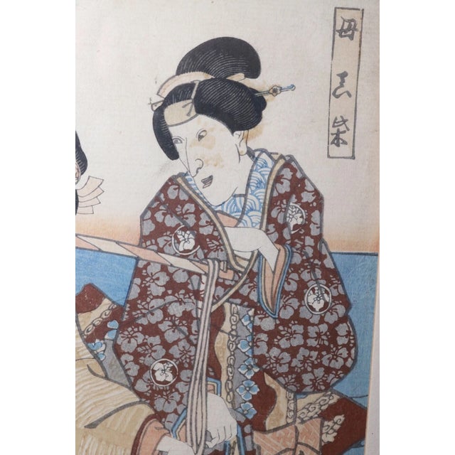 Brown Antique Late 19th Century Utagawa Kunisada Japanese Woodblock Figural Edo Print For Sale - Image 8 of 12