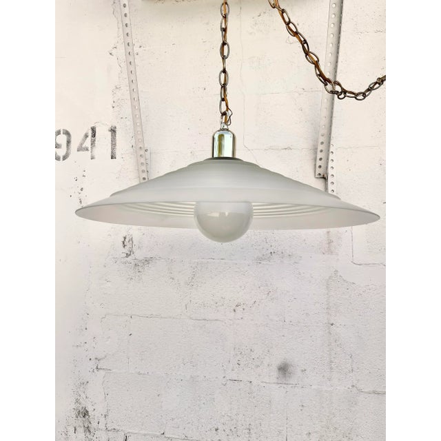 Large Vintage Mid Century Modern Ribbed Glass Ceiling Pendant. For Sale - Image 13 of 13