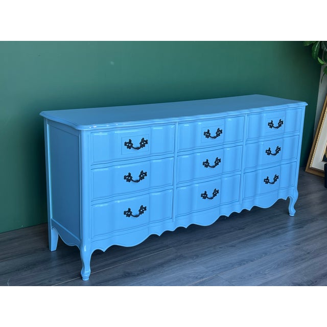 1970's French Provincial Light Blue Lacquered Dresser For Sale - Image 14 of 16