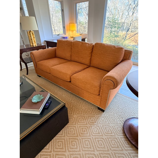 Stewart Furniture Orange Tweed Sofa For Sale - Image 10 of 13