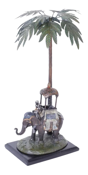 Cold Painted Metal Figure of an Elephant under a Palm Tree